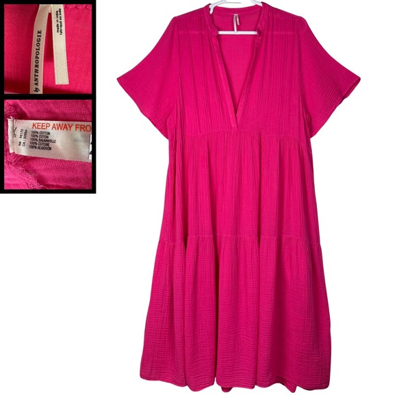 Anthropologie Dresses & Skirts - Anthropologie Tiered Cotton Gauze Maxi Dress Women 2X Pink Babydoll Boho Resort